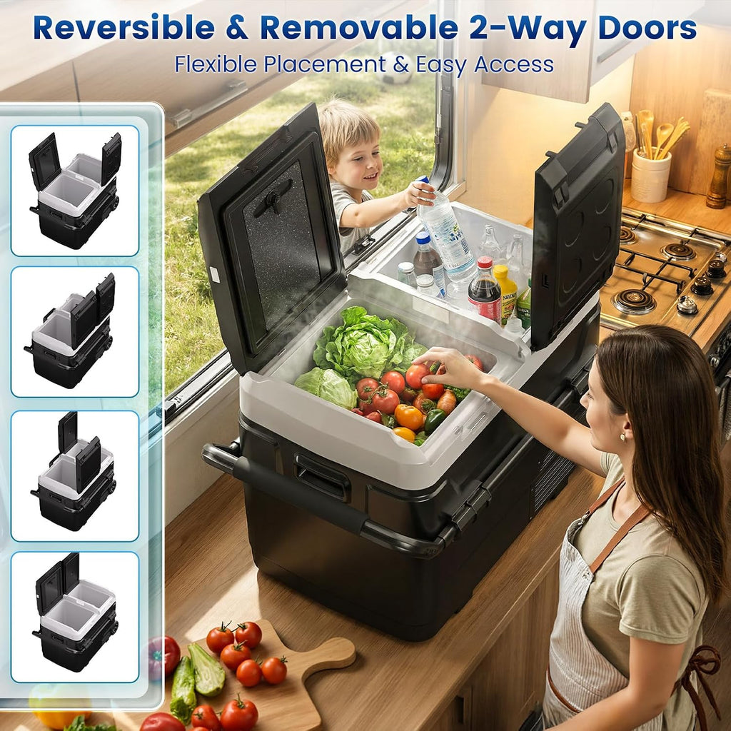 HCALORY 12 Volt Car Refrigerator 53QT/ 50L Car Fridge, Dual Zone Electric Cooler for Vehicles with Wheels and Handle -4℉~68℉, 12/24V DC 100-240V AC Portable Freezer for Camping, Travel, Truck, Home