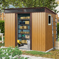 JT 8X6FT Outdoor Storage Shed, Galvanized Metal Garden Shed with Window and Metal Foundation, Tool Storage Shed for Patio Lawn Backyard (Coffee-with The window-8ftx6ft)