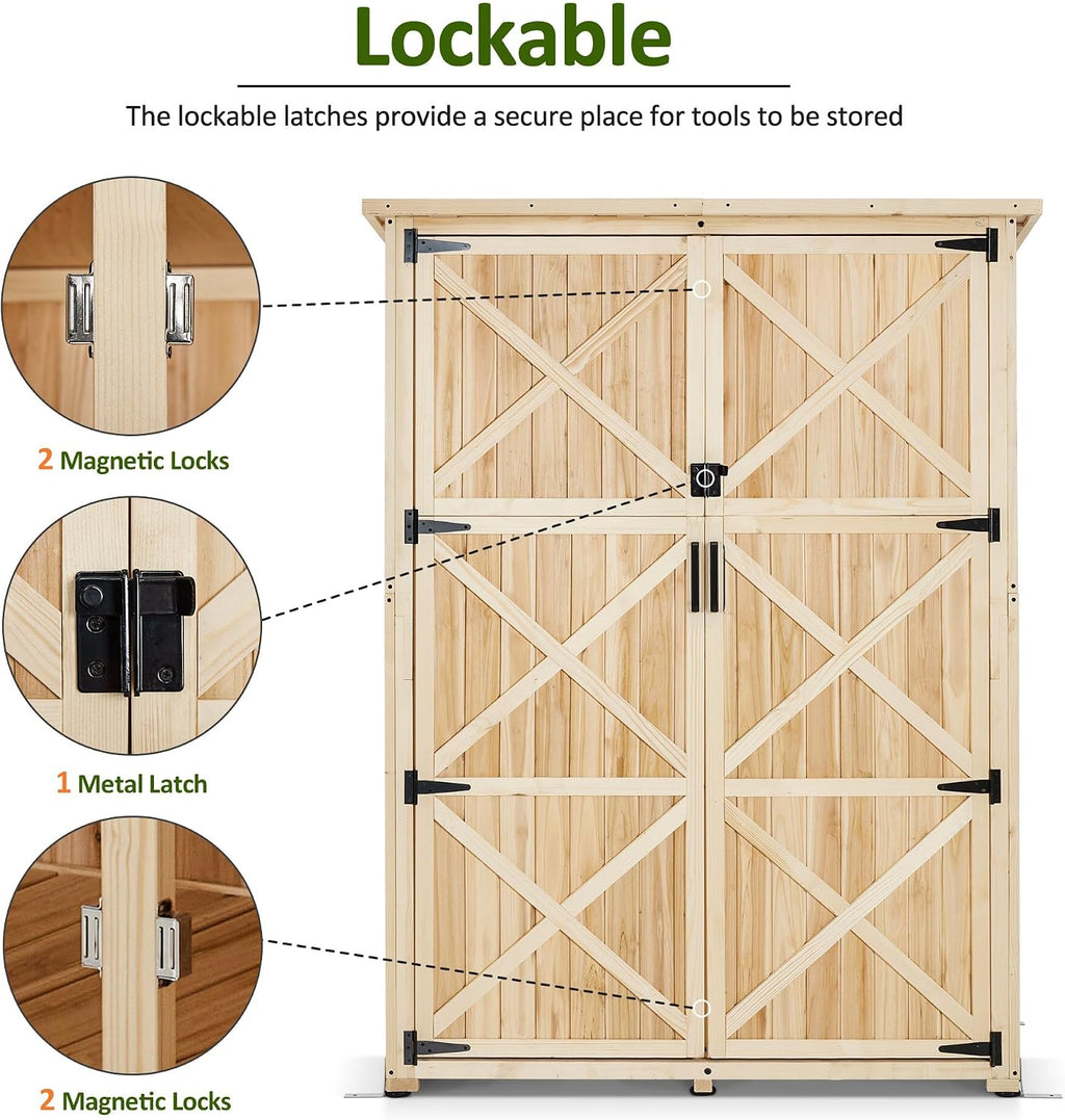 Macrout Outdoor Storage Cabinet, Wooden Storage Shed with Lock, Outside Garden Tool Shed with 2 Doors for Patio Yard Lawn, 1933 (Large)