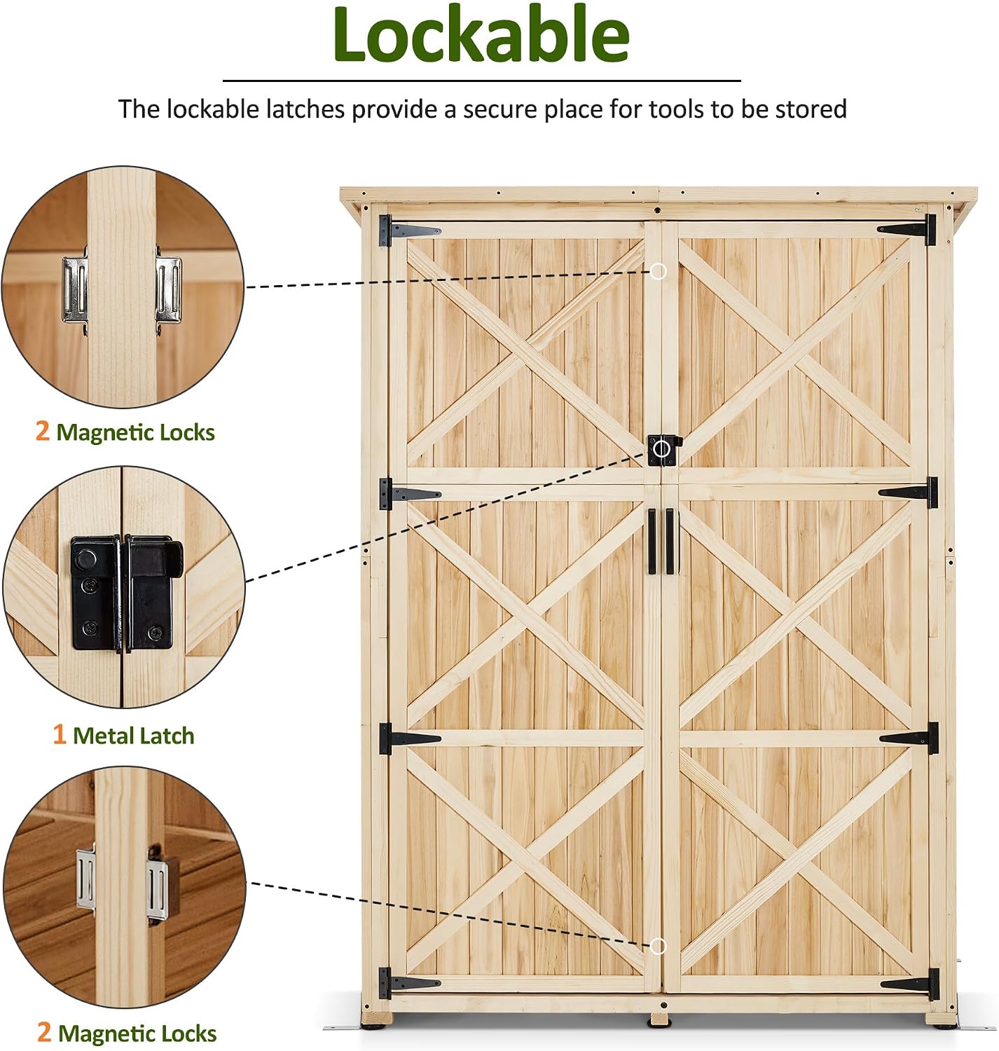 Macrout Outdoor Storage Cabinet, Wooden Storage Shed with Lock, Outside Garden Tool Shed with 2 Doors for Patio Yard Lawn, 1933 (Large)