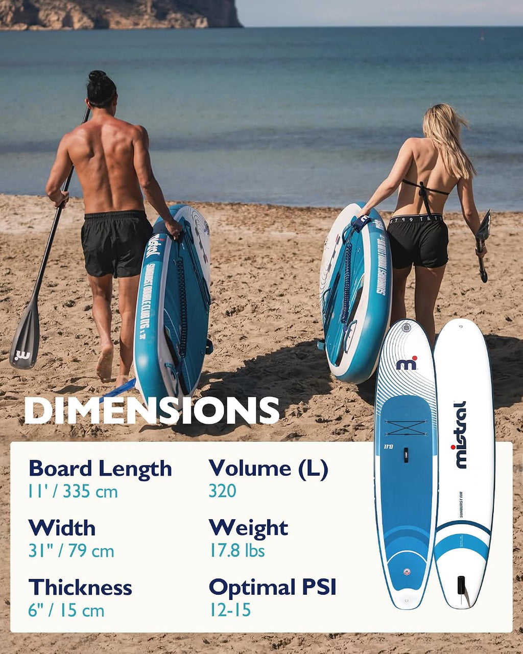 Mistral Stand Up Paddle Board, 11'x31''x6'' Inflatable SUP Yoga & Pilates Kayaking Boards, Stable and Lightweight Paddleboard for All Skill Levels, with SUP Accessories for Adults & Youth