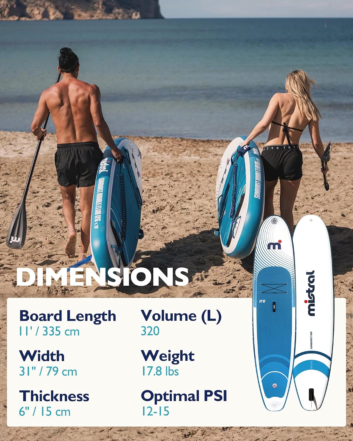 Mistral Stand Up Paddle Board, 11'x31''x6'' Inflatable SUP Yoga & Pilates Kayaking Boards, Stable and Lightweight Paddleboard for All Skill Levels, with SUP Accessories for Adults & Youth