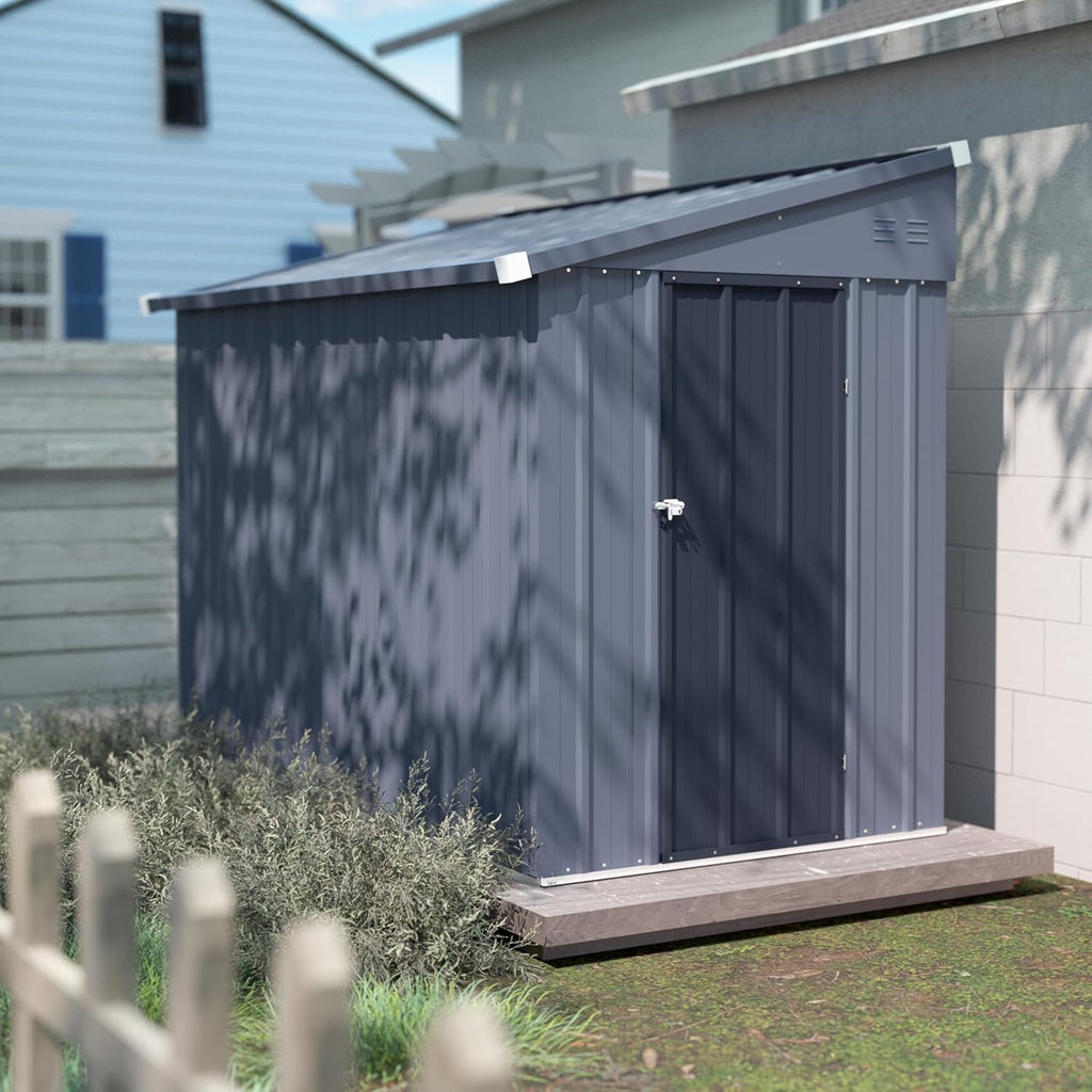 MUPATER Outdoor Storage Shed 4x8 FT, Garden Tool Storage Shed House, Metal Shed Kit for Backyard Lawn with Door and Lock, Grey