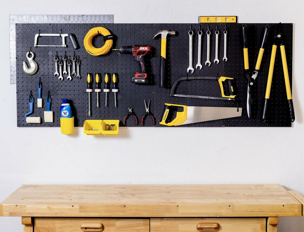 WallPeg Pegboard Panels Garage Organization - 12 ea (24'x16') Black Peg Board Panel Set - (PB-1-B) Tool Organizer, Crafts, Shop, Home, Office, Wall Storage Kit