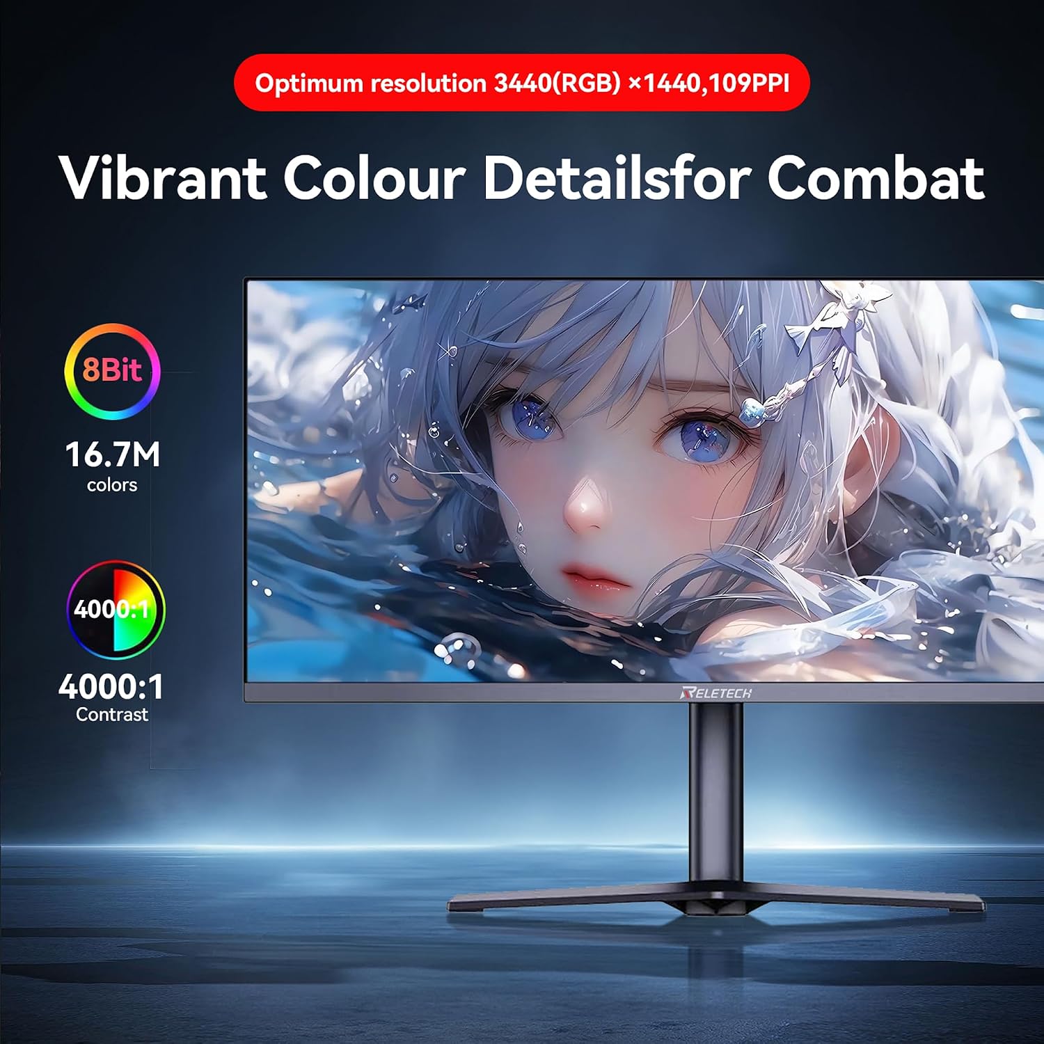 34 Inch Curved Ultrawide Gaming Monitor,21:9 WQHD (3440x1440) 165Hz 1ms 1500R Curved Monitor, 120% sRGB, Support Freesync,2 HDMI & 2 DP, Equipped with LED Backlight, VESA Mount (G34WQ)