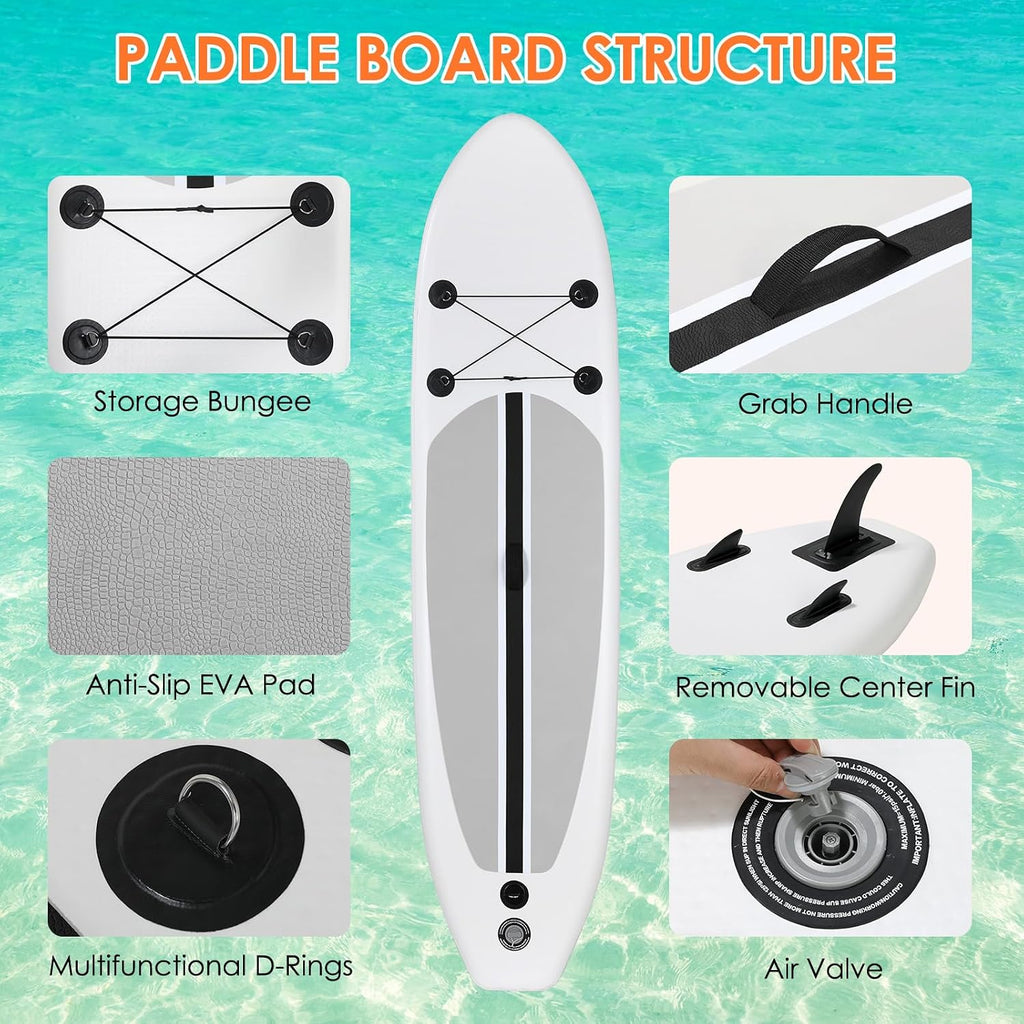 Clevich 12FT Stand Up Paddle Board, Inflatable Paddleboard with SUP Accessories & Carry Bag, Paddle, Hand Pump, Non-Slip Deck, Repair Kit,Leash, 400LBS