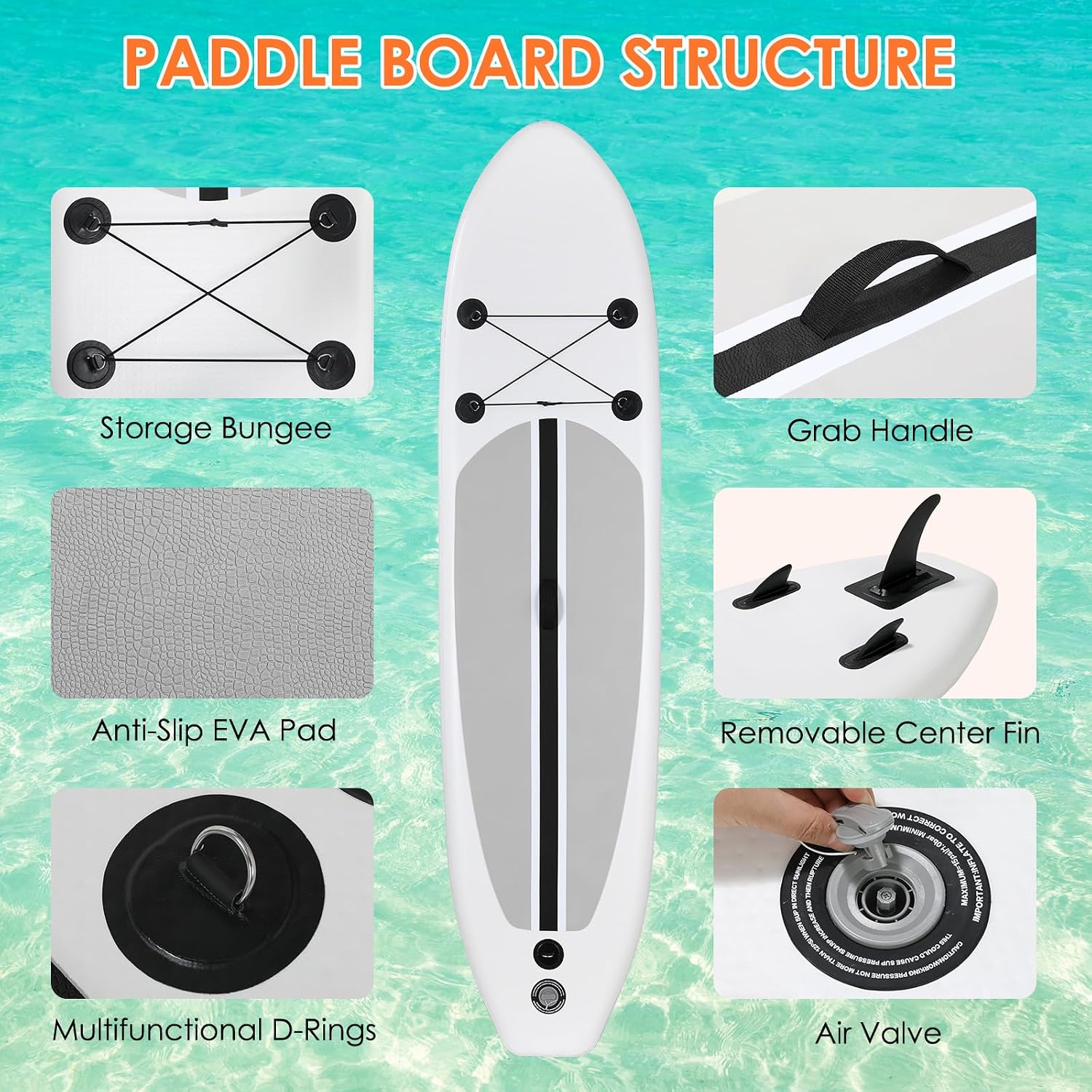 Clevich 12FT Stand Up Paddle Board, Inflatable Paddleboard with SUP Accessories & Carry Bag, Paddle, Hand Pump, Non-Slip Deck, Repair Kit,Leash, 400LBS