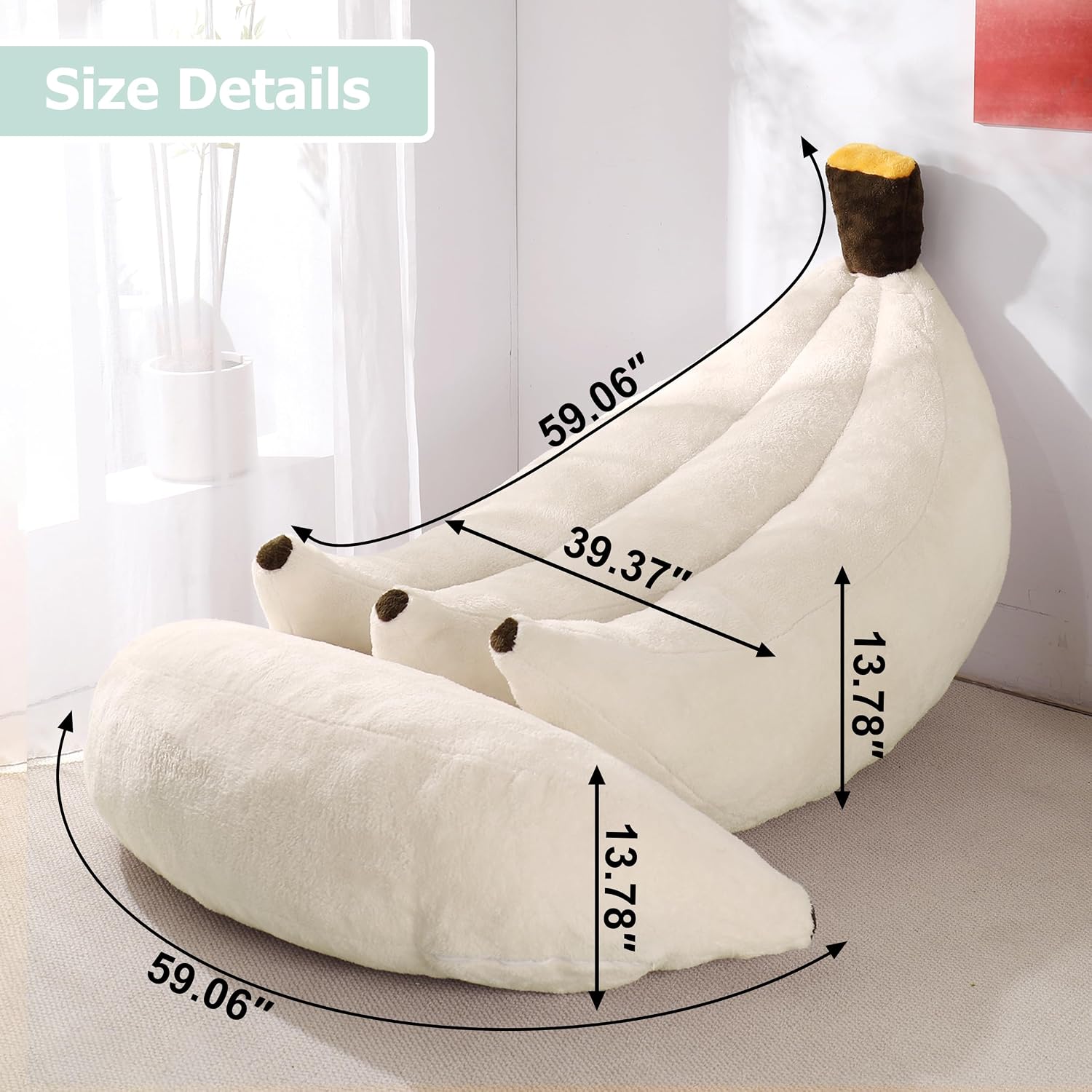 Banana Bean Bag Chair with Ottoman, Floor Sofa Bed with Footrest, Comfy Convertible Lounger for Adults, Plush Couch for Bedroom, Living Room or Dorm, L-Cream
