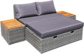 Devoko Patio Day Bed with 2 Side Tables Outdoor Daybed Set MultifunctionalRattan Lounge Bed for Backyard Porch Poolside Lawn Beach (Gray)