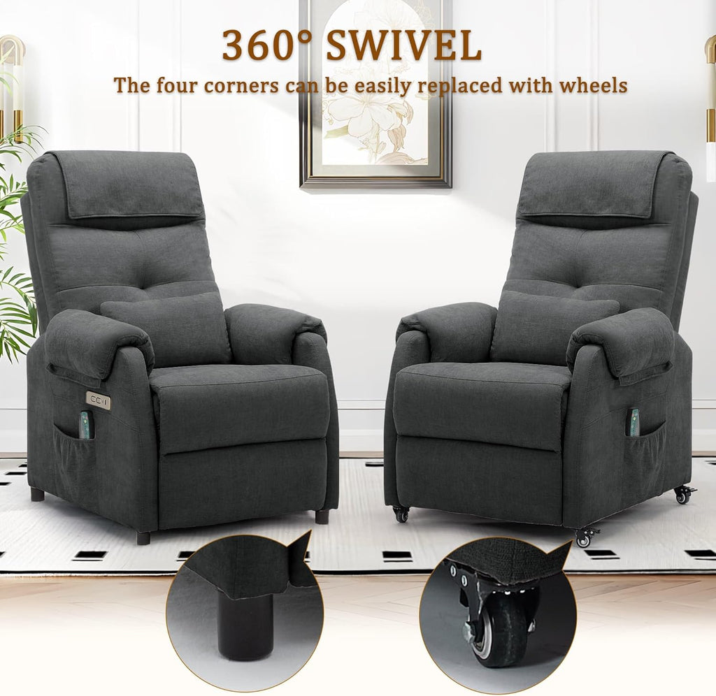 Korser Power Recliner Chair for Adults, Recliner for Small Spaces with Rollers, Electric Chair with Massage and Heat, USB and Type-C Charge Port, Fabric Recliner Chair for Living Room, Bedroom