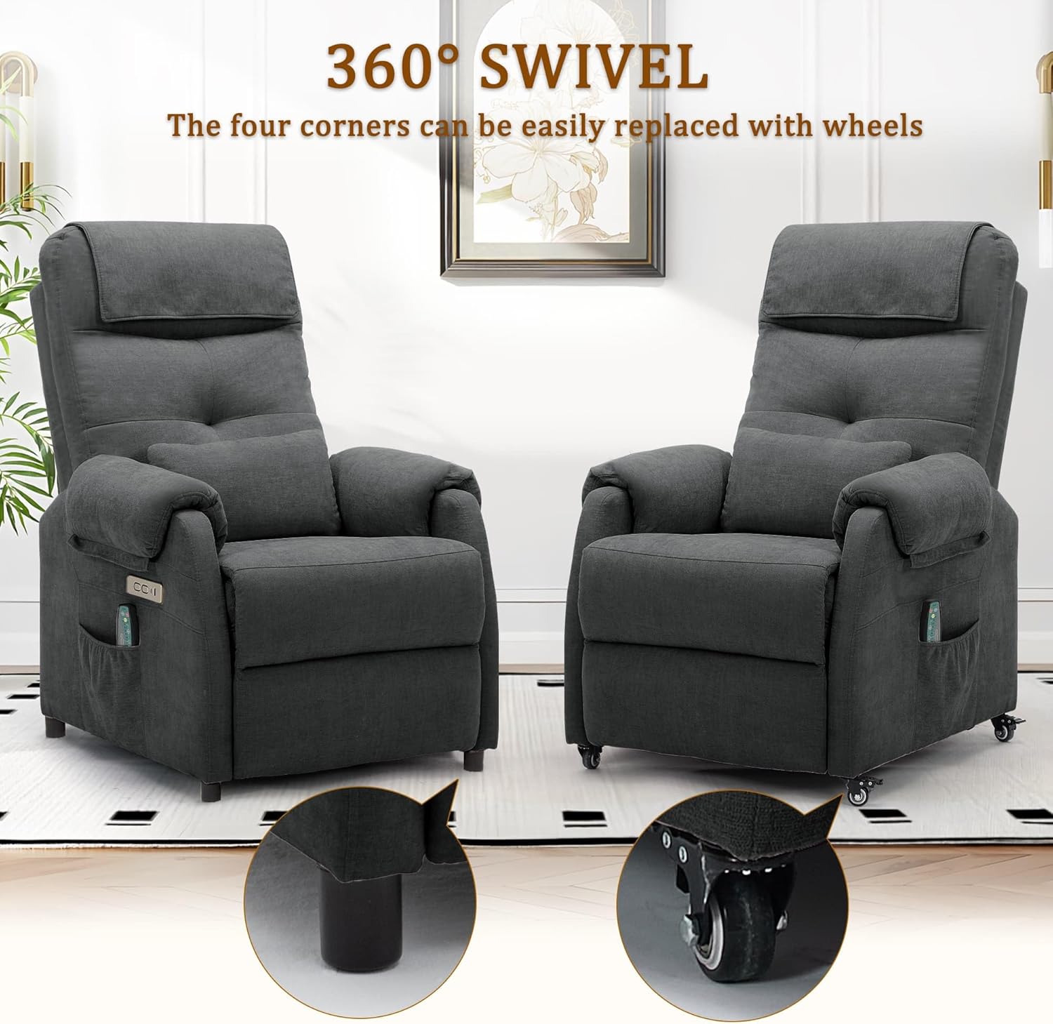 Korser Power Recliner Chair for Adults, Recliner for Small Spaces with Rollers, Electric Chair with Massage and Heat, USB and Type-C Charge Port, Fabric Recliner Chair for Living Room, Bedroom