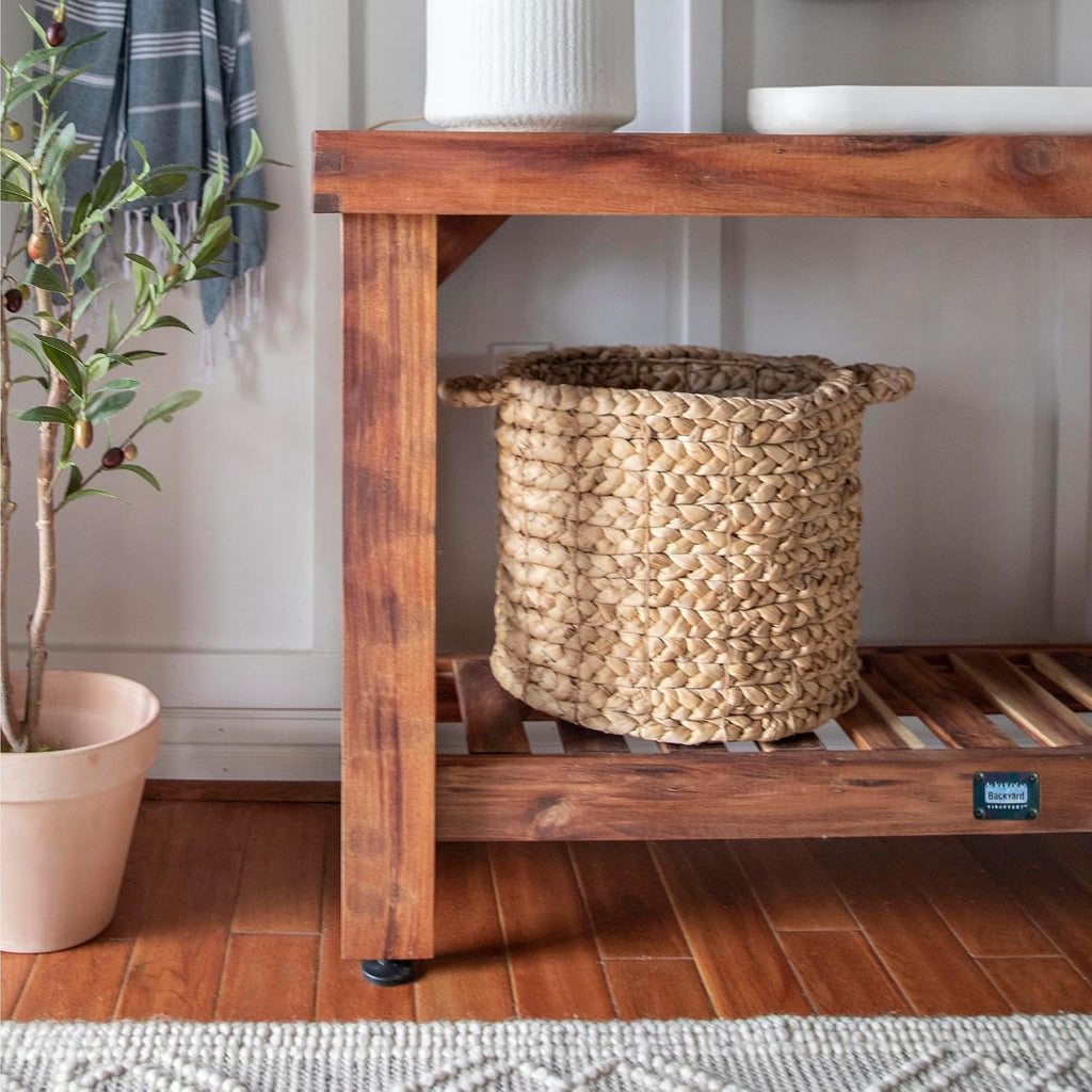Backyard Discovery 48' Acacia Wood Farmhouse Narrow Console Table with Lower Slat Storage Shelf, Water-Resistant Design for Patio, Deck, Entryway, Living Room, Sofa Table, Indoor or Outdoor Use