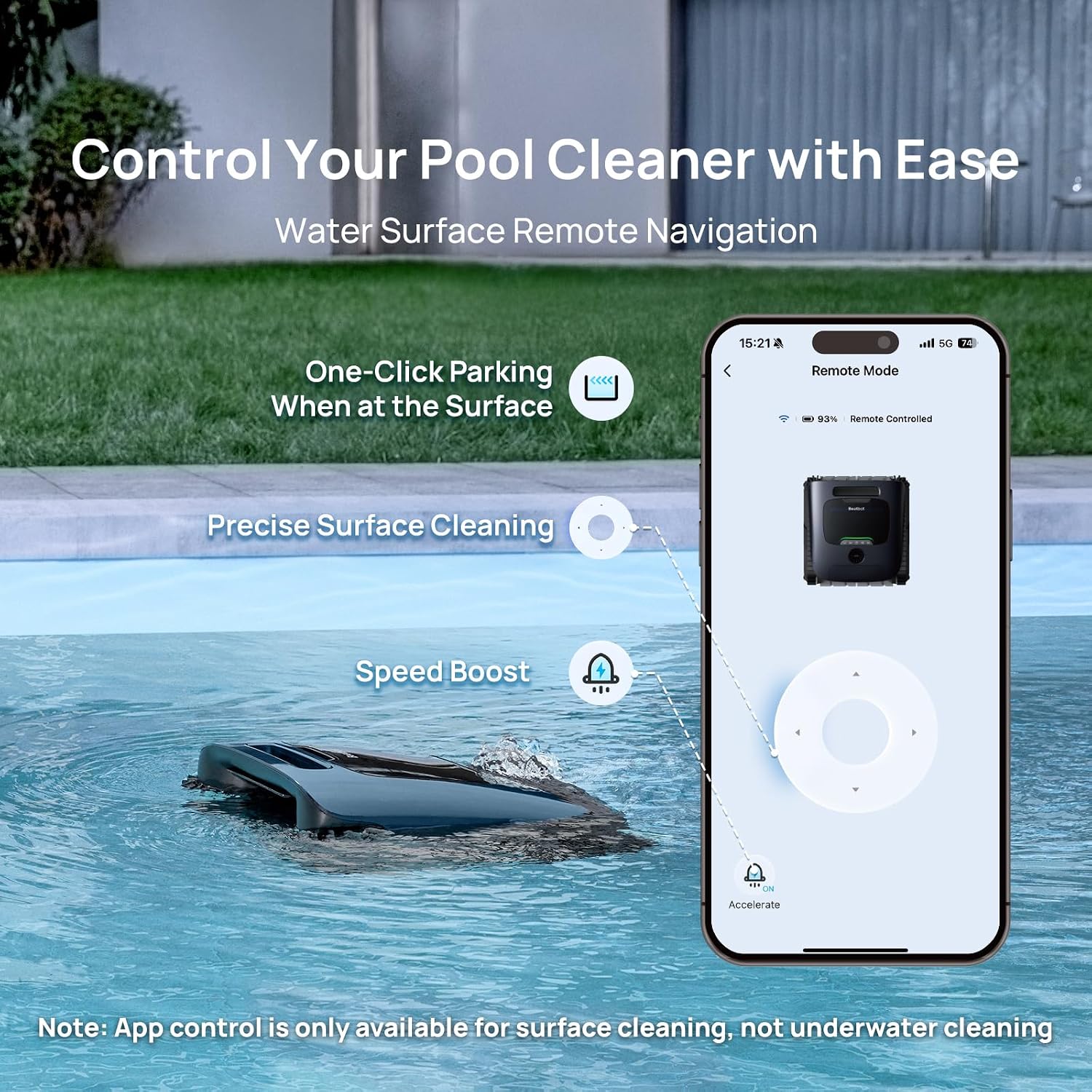 Beatbot AquaSense 2 Ultra Cordless Pool Vacuum Robot with Clarifying Agent Kit-Pool Mapping with AI Camera, 5-in-1 Cleaning, Water Surface Cleaning, Water Clarification, Smart Surface Parking