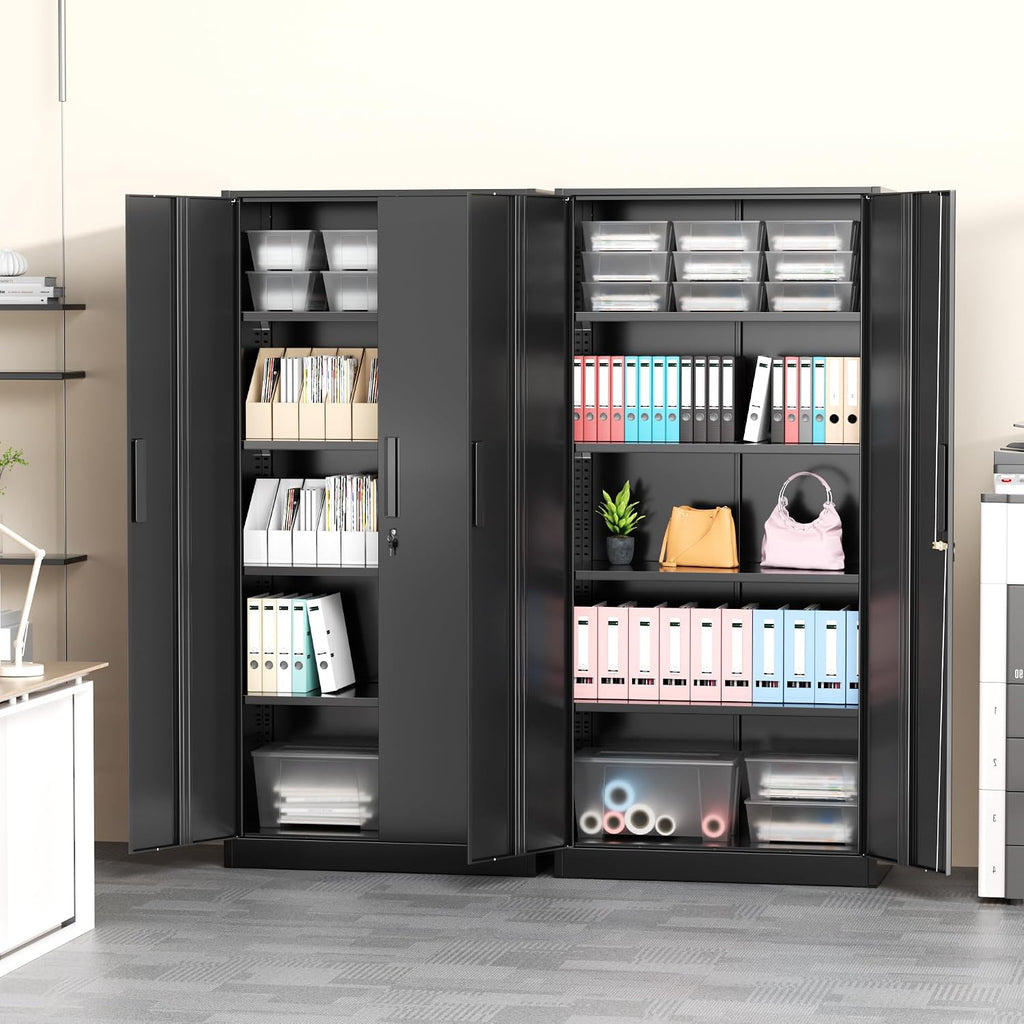 Greenvelly Metal Storage Cabinet with Lock,71' Metal Garage Cabinet with 2 Doors and 4 Adjustable Shelves,Lockable Storage Organization, Steel Tool Cabinets for Office,Home,Garage,Gym,School (Black)