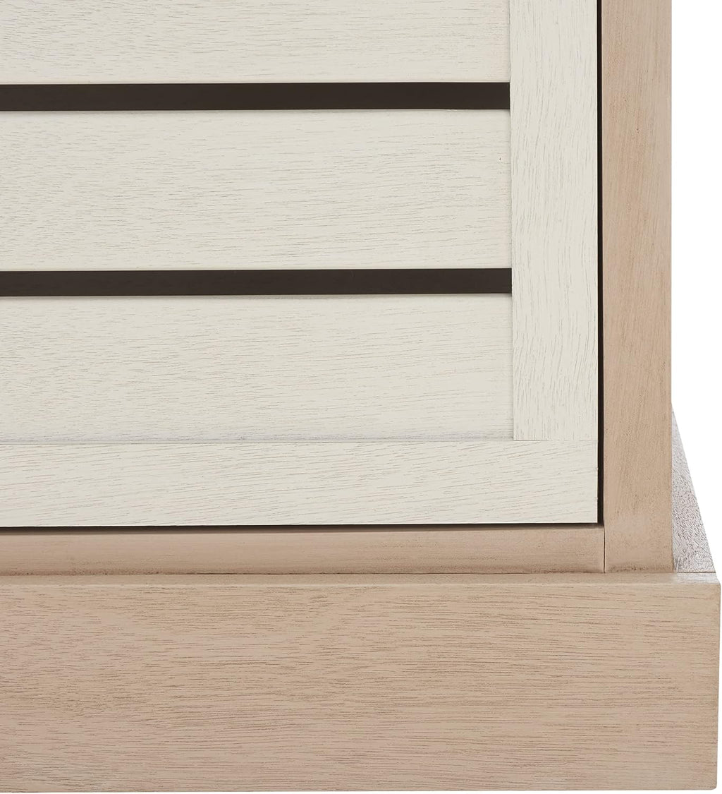 SAFAVIEH Home Collection – Briar 3-Drawer Upholstered Storage Bench, Farmhouse Entryway Accent Bench with Cushion Top, Sand Frame & Distressed White Drawer Fronts (BCH5700B)