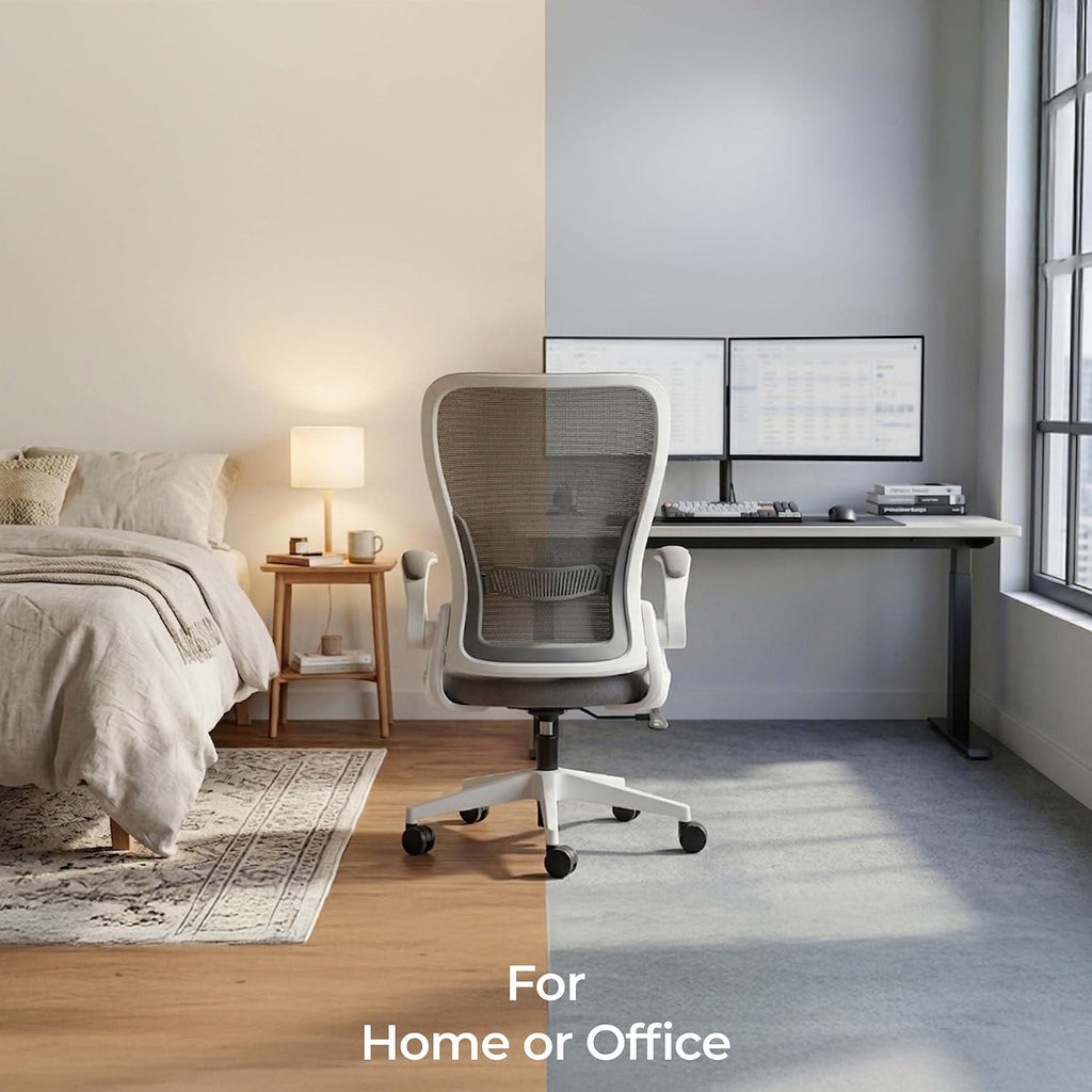 Tervo Model U | Folding Office Chair for Small Spaces | Gaming Chair for Adults & Kids | Ergonomic Mesh Computer Chair for Bedroom | Foldable Desk Chair for Home Work (White & Grey)