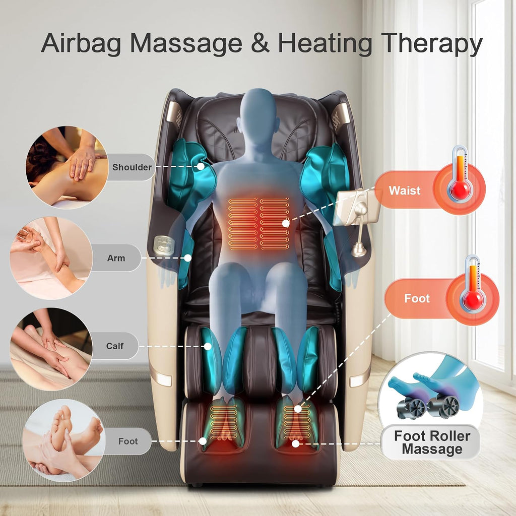 iBooMas Massage Chair, 2026 SL-Track Zero Gravity Shiatsu Massage Chairs Full Body and Recliner, 12+6 Modes, Body Scan, APP, Foot Rollers, Heat Therapy, Airbags, Bluetooth, Thai Stretch (Beige& Brown)