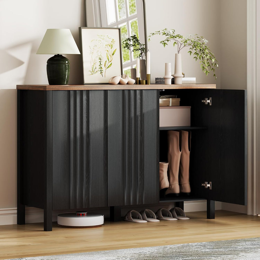 Vlsrka Shoe Cabinet with 3 Doors, Narrow Wooden Shoe Cabinet, Hidden Shoe Storage for Entryway, Foyer, Hallway