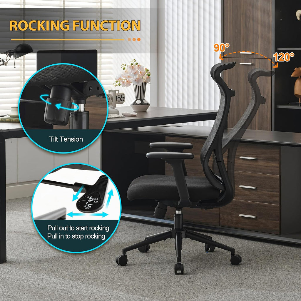 Qulomvs Mesh Ergonomic Office Chair Home Office Desk Chair with Headrest Height Adjustable Computer Executive Desk Chair with Wheels 360 Swivel Task Chair