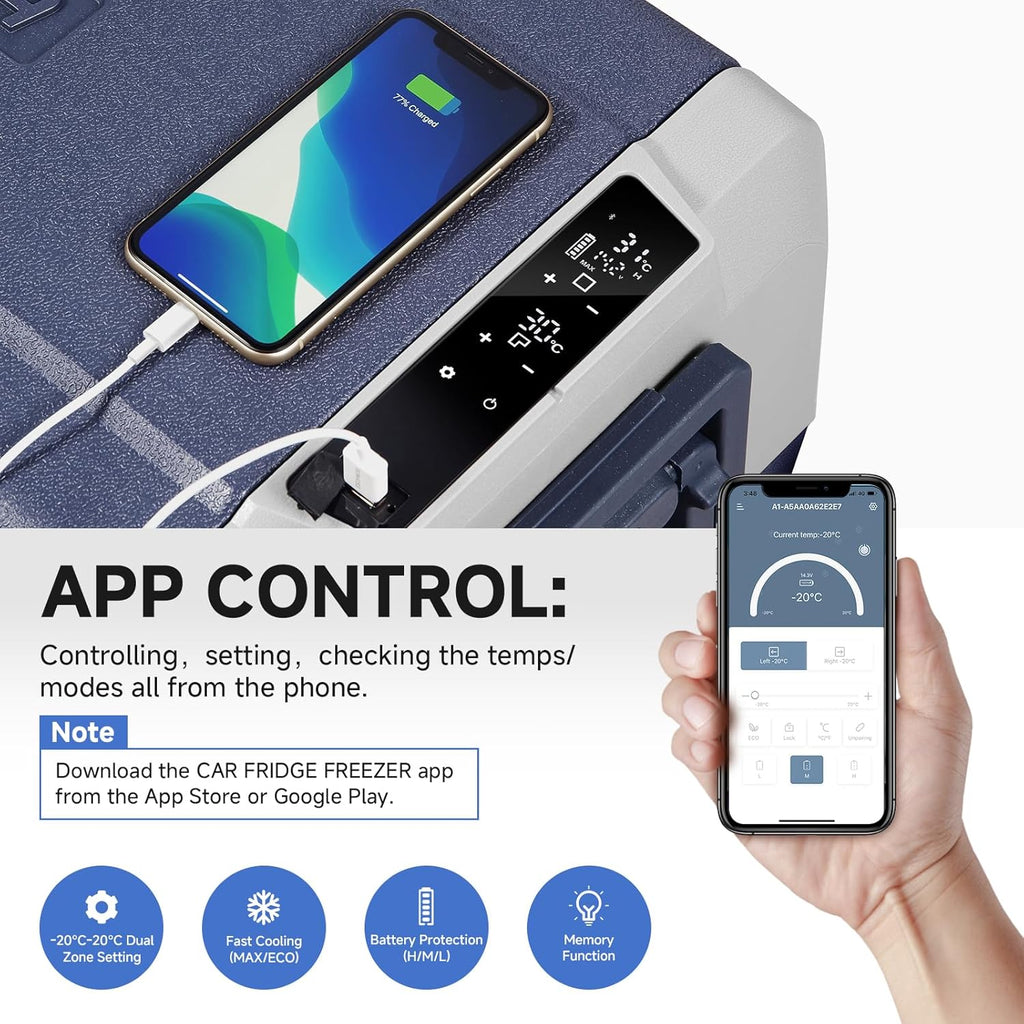 BODEGA COOLER 12 Volt Car Refrigerator,64 Quart Portable Fridge Cooler APP Control,-4℉-68℉ 60L Dual Zone Car Freezer Cooler, 12/24V DC and 100-240V AC for Camping,Travel,RV,Boat,Van,Road Trip