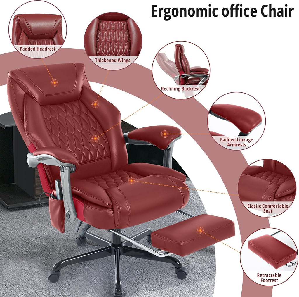 Massage Office Chair with Heat & Footrest, Ergonomic Reclining Executive Desk Chairs with 6-Point Vibration, PU Leather Computer Chair for Home Office or Gaming
