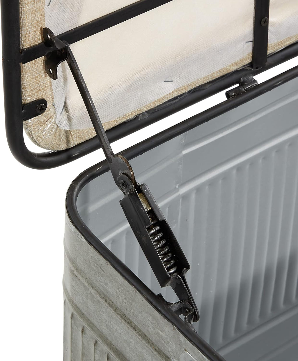 Deco 79 Metal Room Storage Bench Galvanized Entryway Bench with Cream Burlap Top, Bench 50' x 16' x 18', Gray