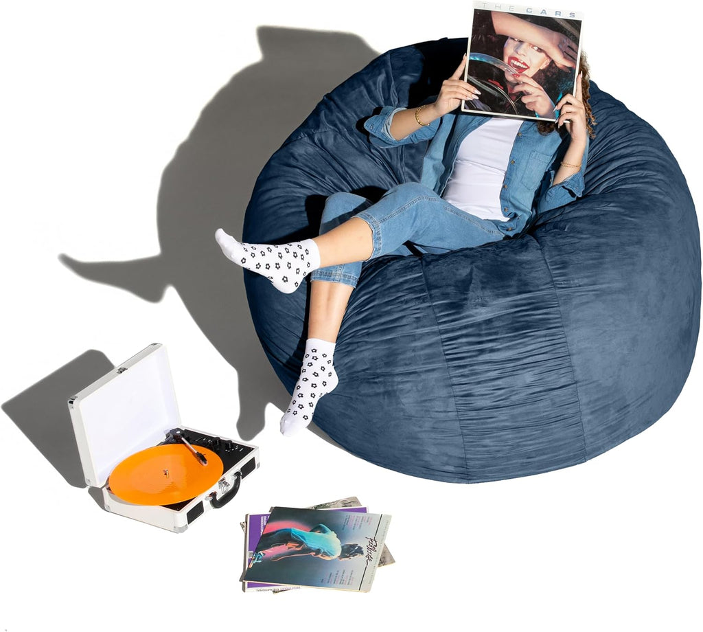 Jaxx 6 Foot Cocoon - 2-in-1 Convertible Bean Bag Bed & Large Bean Bag Chair for Adults, Navy