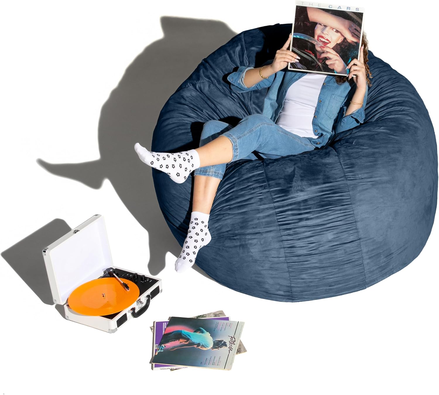 Jaxx 6 Foot Cocoon - 2-in-1 Convertible Bean Bag Bed & Large Bean Bag Chair for Adults, Navy