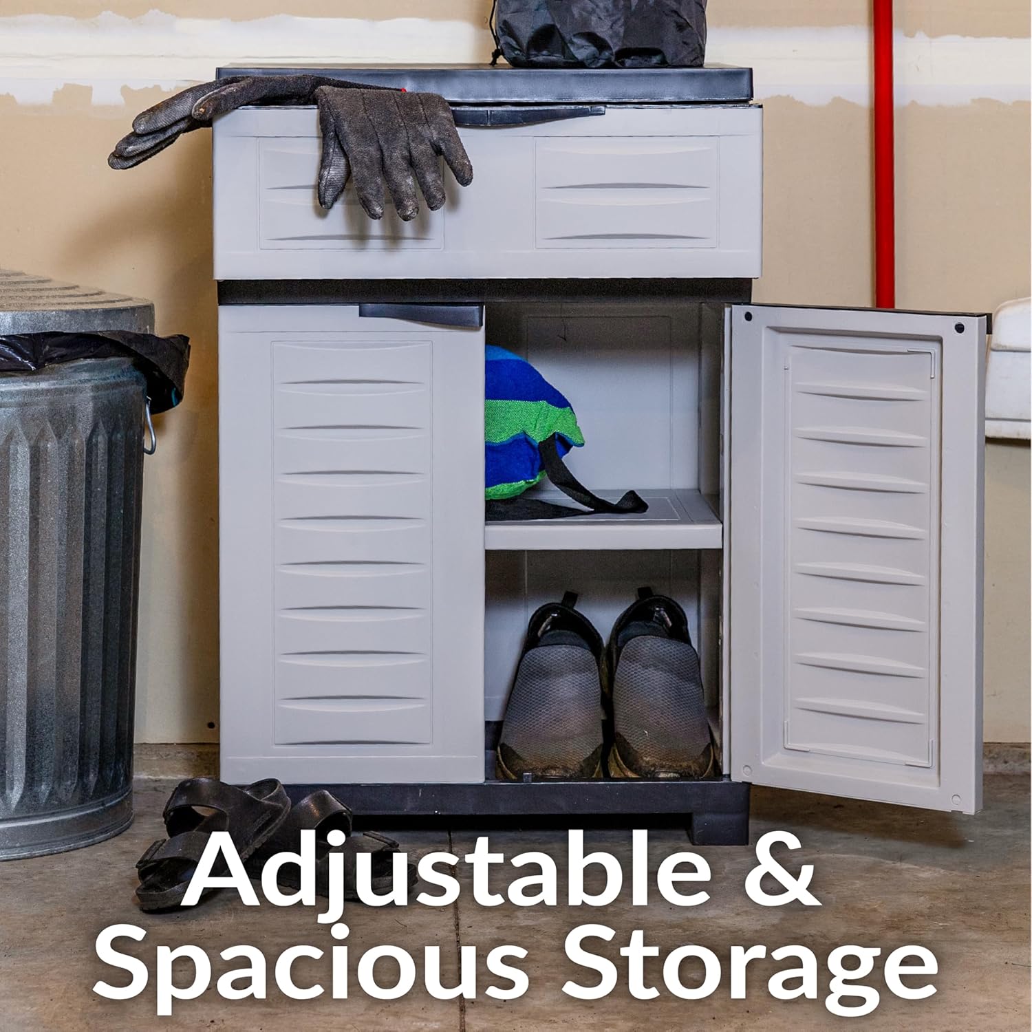 Sunnydaze 34.5' H Resin Garage Storage Cabinet - Garage Cabinet with Adjustable Shelf - Freestanding Utility Storage for Laundry Room, Office, Basement - Gray