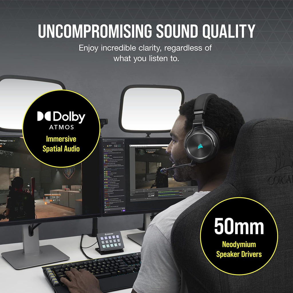 Corsair CORSAIR Virtuoso RGB Wireless XT High-Fidelity Gaming Headset with Bluetooth and Spatial Audio - Works with Mac, PC, PS5, PS4, Xbox Series X/S - Slate (Renewed)
