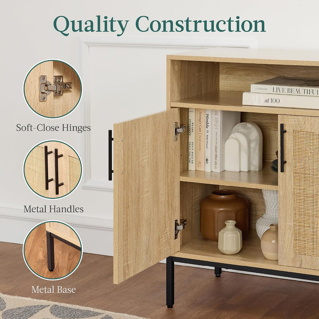 Best Choice Products Rattan Sideboard Buffet Cabinet, Entryway Table, Accent Storage Cabinet, Console Table for Hallway, Living Room, Dining Room - Natural