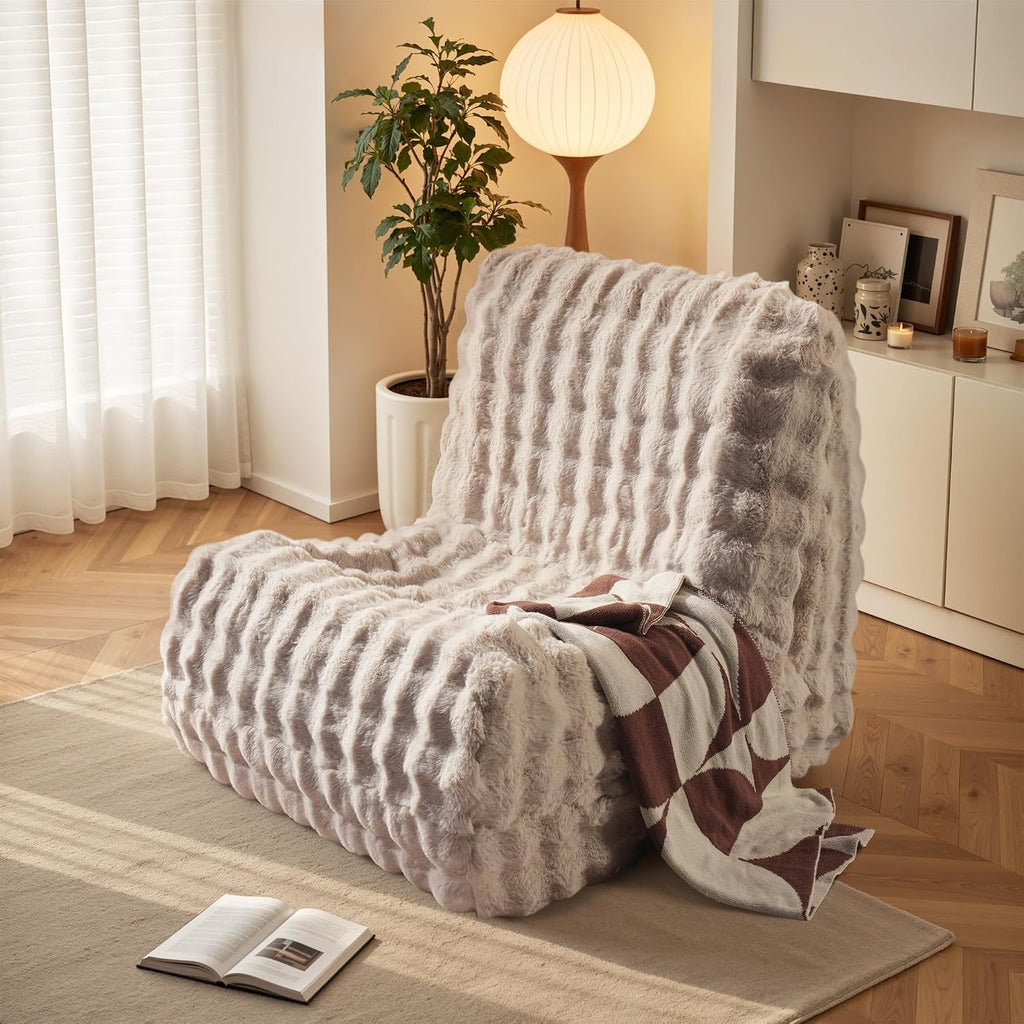 Beige Bean Bag Chairs for Adults,Comfy Small Bean Bag Sofa with Back Support,Memory Foam Bean Bag Chair for Teens,Faux Fur Fireside Beanbags Lazy Sofa for Bedroom,Dorm,Apartment,Living Room
