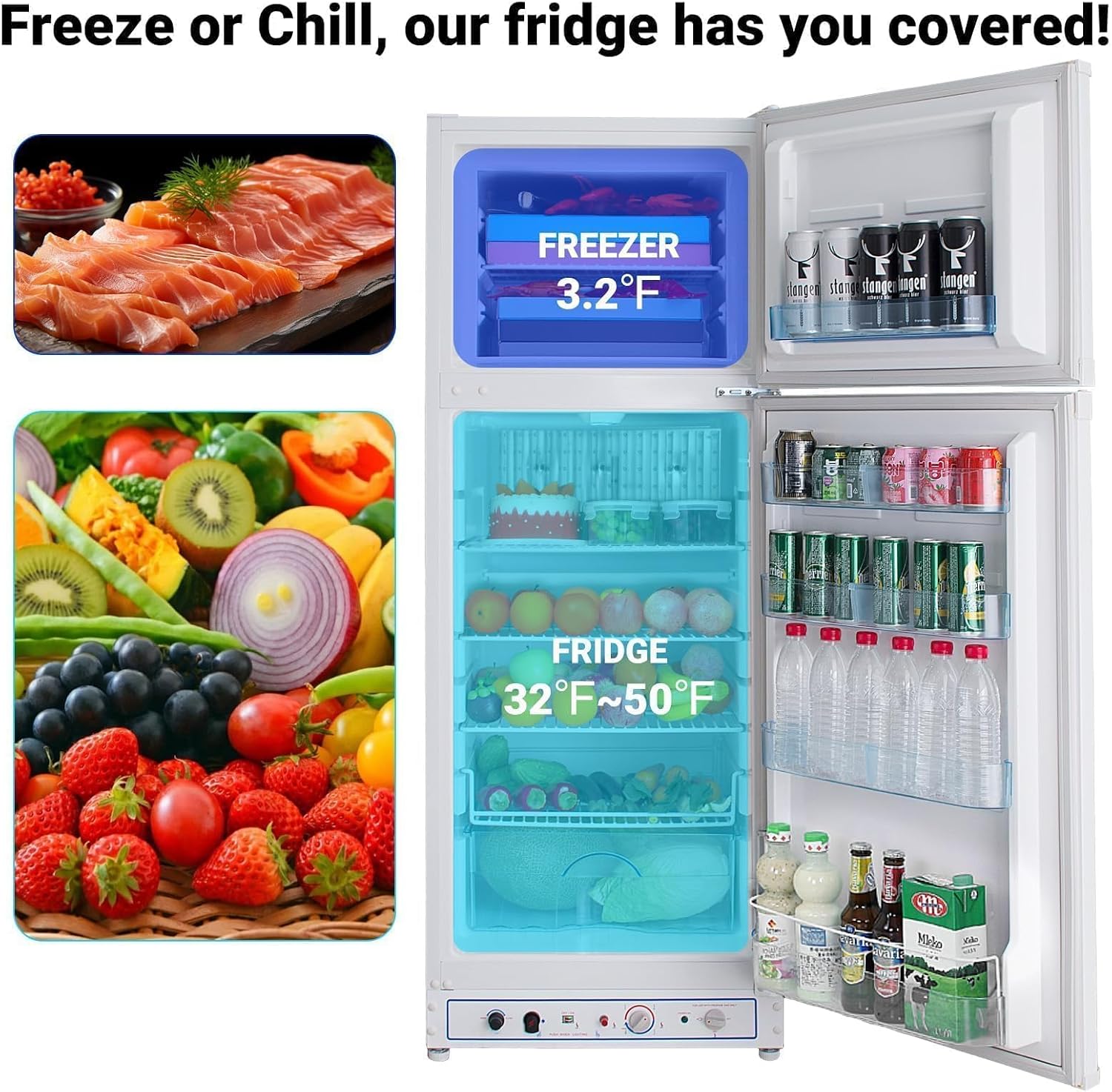 Smad Propane Refrigerator, Off Grid Propane Refrigerator with Freezer 9.3 cu.ft, 110V/Propane Fridge, Gas Fridge for Garage,RV,Food Truck,Chalets