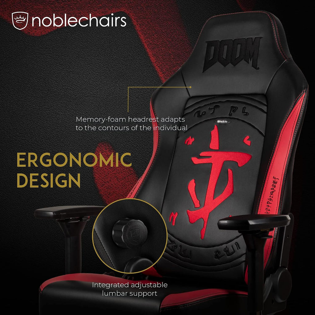 noblechairs Hero Gaming Chair/Office Chair with Lumbar Support, PU Faux Leather, Doom Edition