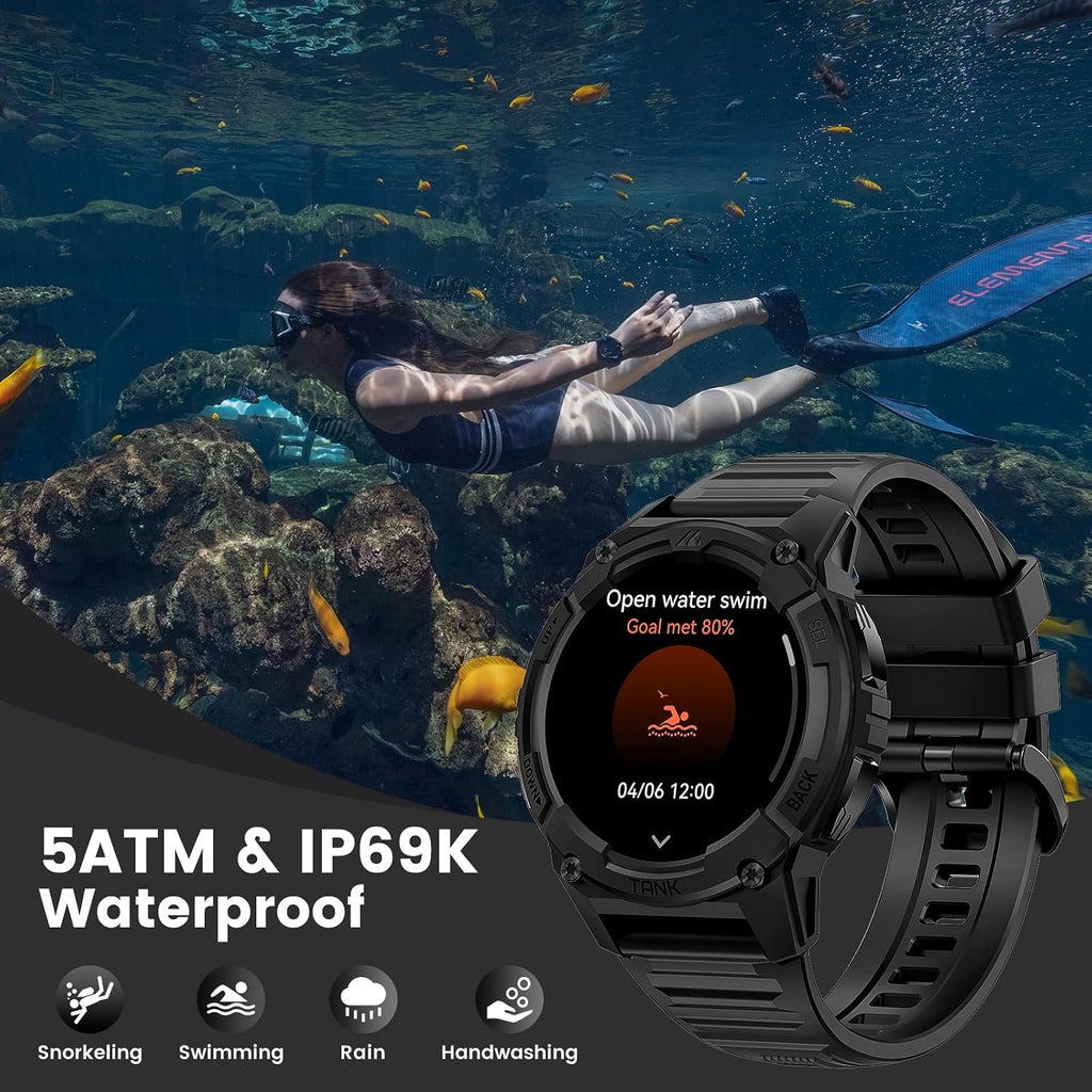 KOSPET Tank S2 Smart Watch for Men Women GPS, 5ATM Waterproof, Pressure/Altitude/Compass, 1.32' AMOLED Display Fitness Tracker(Answer/Make Call), AI Voice Assistant, 24H Sleep/Hear Rate Monitor