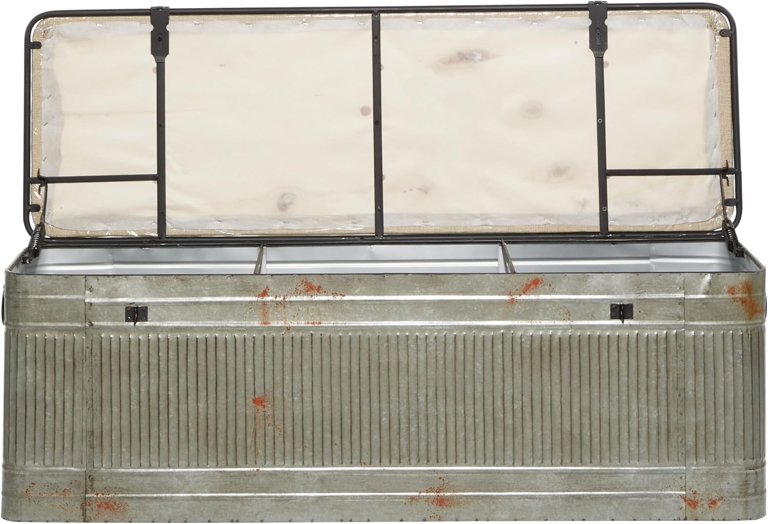 Deco 79 Metal Room Storage Bench Galvanized Entryway Bench with Cream Burlap Top, Bench 50' x 16' x 18', Gray
