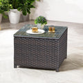 ovios Outdoor Side Table with Tempered Glass Top, Patio Wicker Rattan Coffee End Tables for All-Weather Porch Deck Balcony Garden Poolside (Brown-Medium Size)
