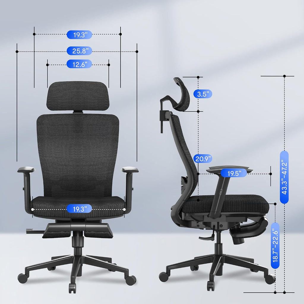 FLEXISPOT OC3 Cloud Ergonomic Office Chair with Footrest, High Back Computer Chair with Adjustable Lumbar Support/2D Headrest, Desk Chairs for Home Office Gaming Working, Black,Foam Seat,Cloud-F