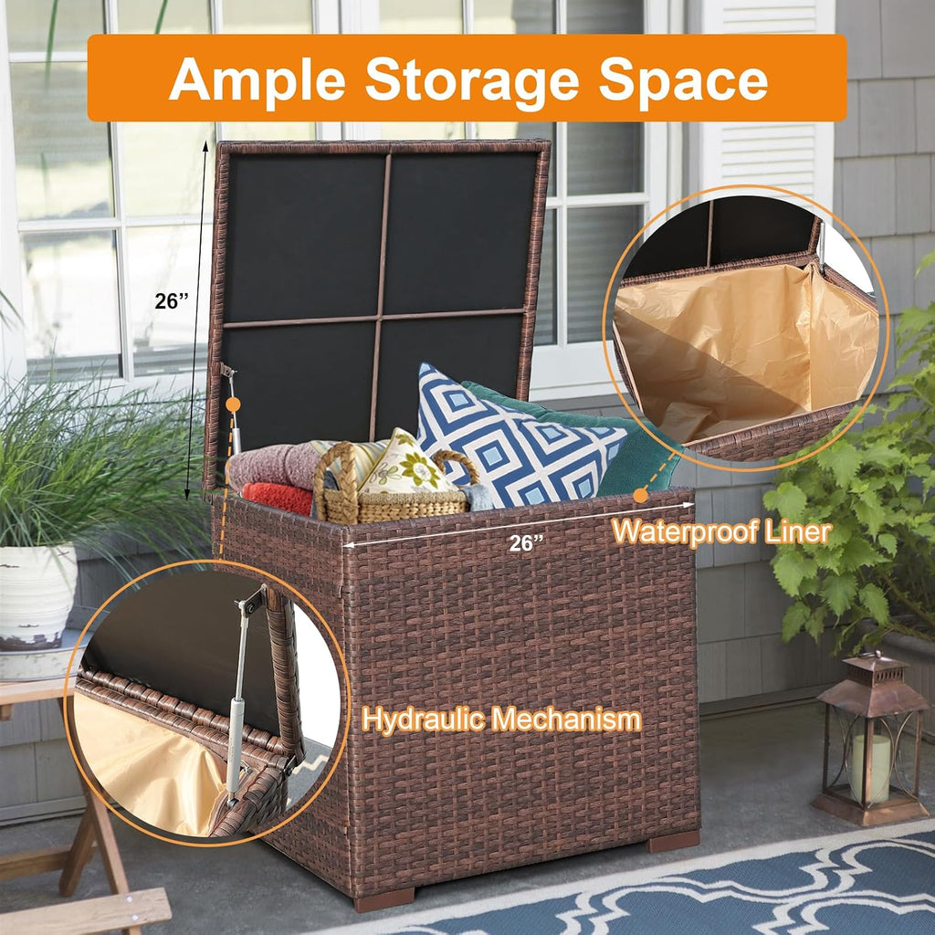 Super Patio 8 Pieces Outdoor Patio Furniture Set, Wicker Patio Conversation Sets with Storage Box, Rattan Outdoor Sectional Sofa Set with Cushions and Coffee Table for Outside Porch, Deck, Brown
