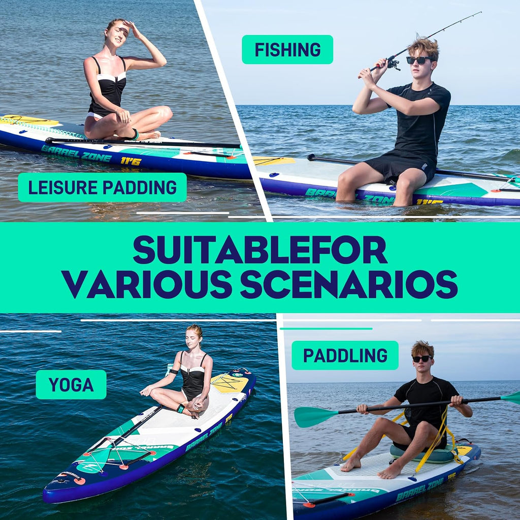 11'6' Inflatable Stand Up Paddle Boards, Premium SUP Accessories, Non-Slip Comfort Deck for Youth & Adults