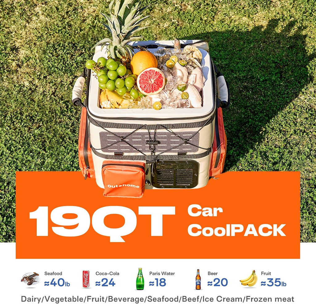 outohome Portable Backpack Car Refrigerator, DC 12V Electric Fridge and Freezer,Electric Cooler,AC 110V 19QT/18L Compressor Cooler, Quick Freeze -4~68℉ for Truck,Van,RV,Camping and Outdoor Travel Use