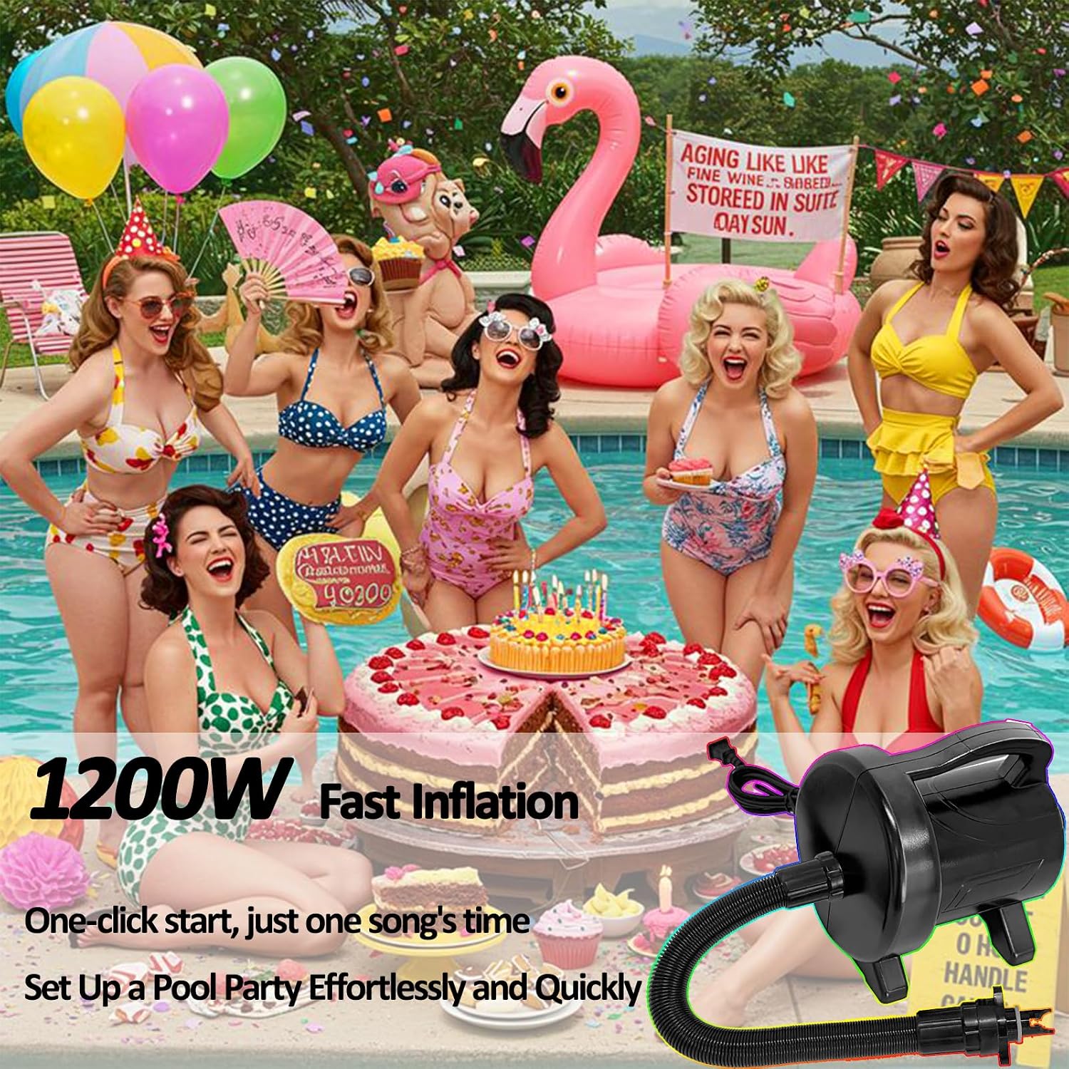 1200W Fast Electric Air Pump, Dual Nozzles for Inflatable Mirror Ball,Mattress, Pool Floats, Rafts, Quick Inflation Deflation, Portable Travel Pump