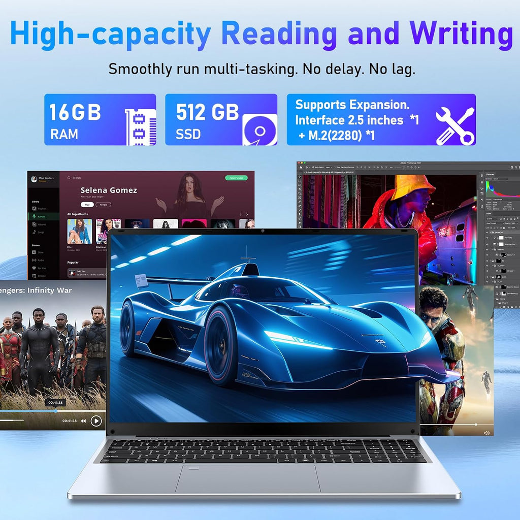 16 Inch Gaming Laptop Computer, 2026 Window 11 Pro Lap Top 16GB DDR4 RAM 512GB SSD, Processor N95(Up to 3.4GHz), 1200p FHD IPS Display, Office 365, Backlit Keyboard, 6000mAh, Portatil