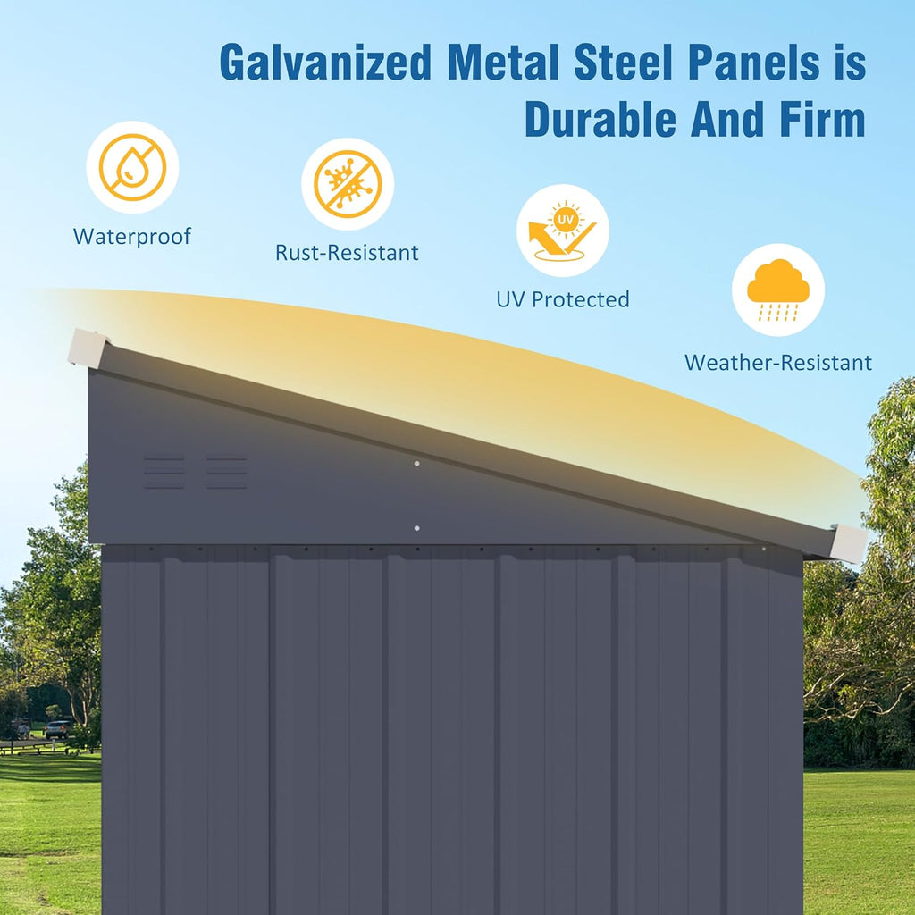 MUPATER 4×10 FT Storage Shed for Outdoor,Lean-to Shed Kit with Thickened Galvanized Steel, Metal Tools Shed with Lockable Door & Air Vents for Patio, Garden, Grey