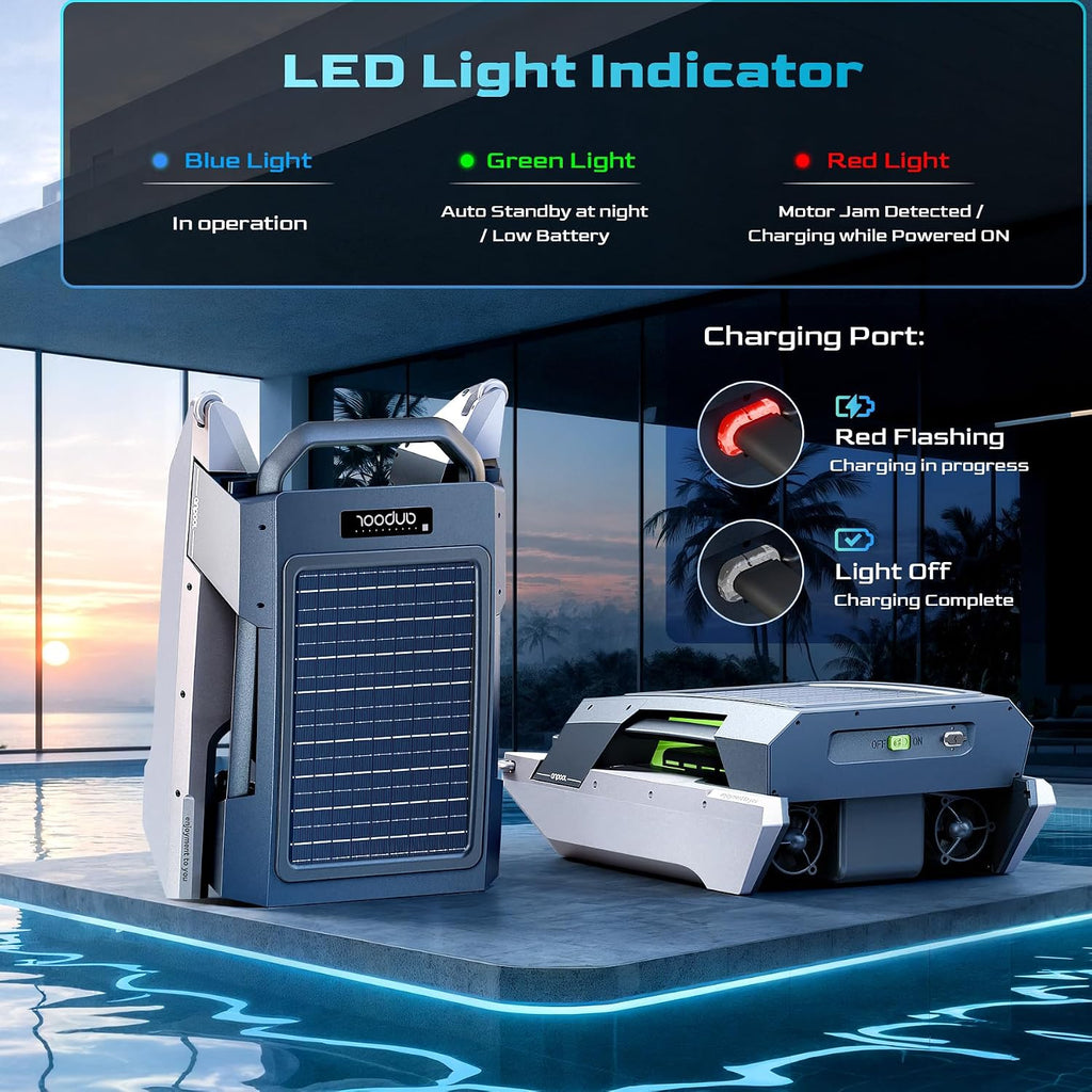 Solar Pool Skimmer Robot, Automatic Robotic Pool Skimmer with Dual Charging, 72H Runtime, One-Touch Start, UV-Resistant, Smart Navigation for Inground & Above Ground Pools