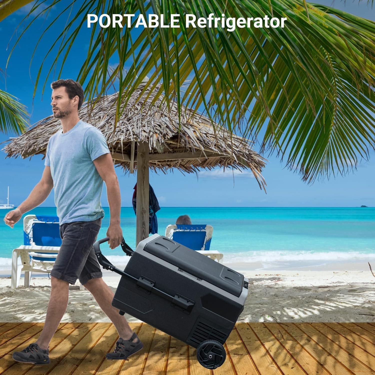Smad Electric Cooler, 12 Volt Refrigerator, 53QT(50L) 12V Compressor Cooler -4?~50?, 12V Fridge 12/24V DC, Portable Freezer with Wheels for Camping, Travel, Truck, Home