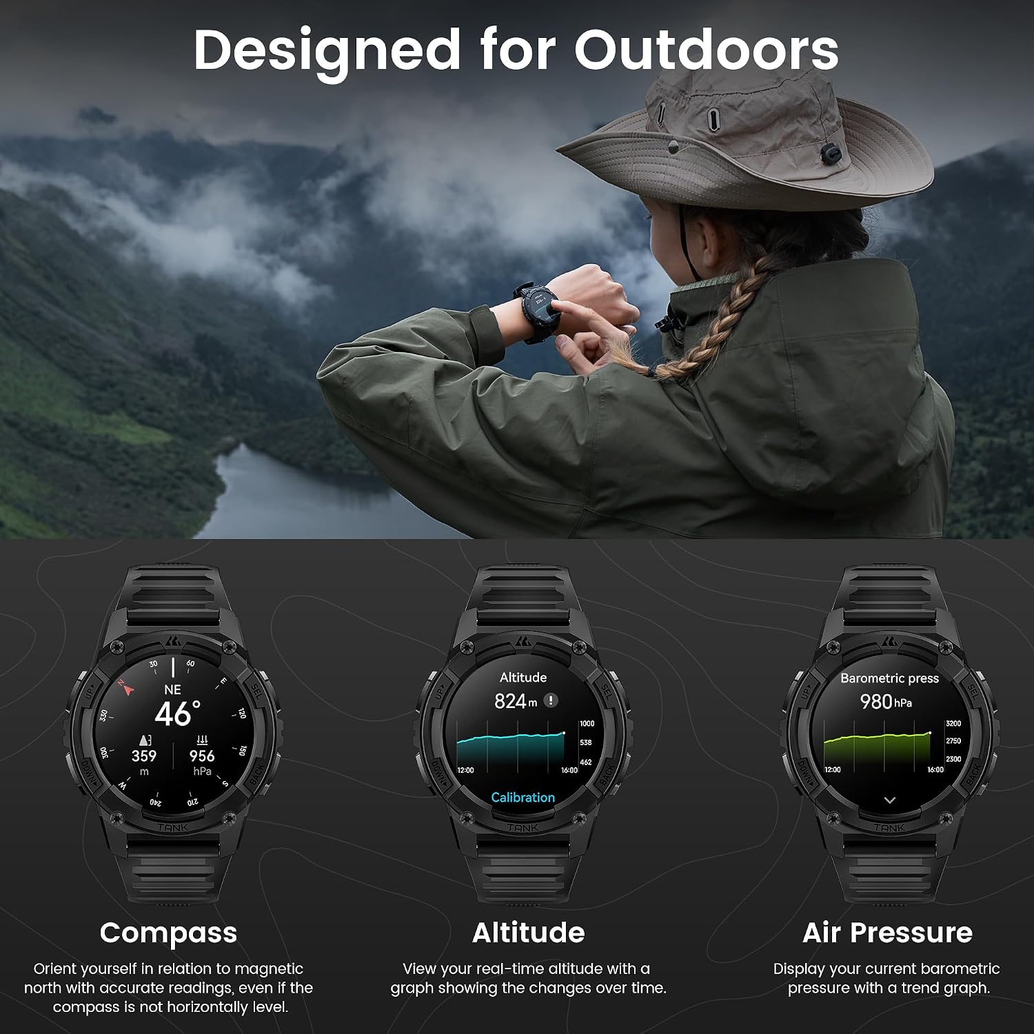 KOSPET Tank S2 Smart Watch for Men Women GPS, 5ATM Waterproof, Pressure/Altitude/Compass, 1.32' AMOLED Display Fitness Tracker(Answer/Make Call), AI Voice Assistant, 24H Sleep/Hear Rate Monitor