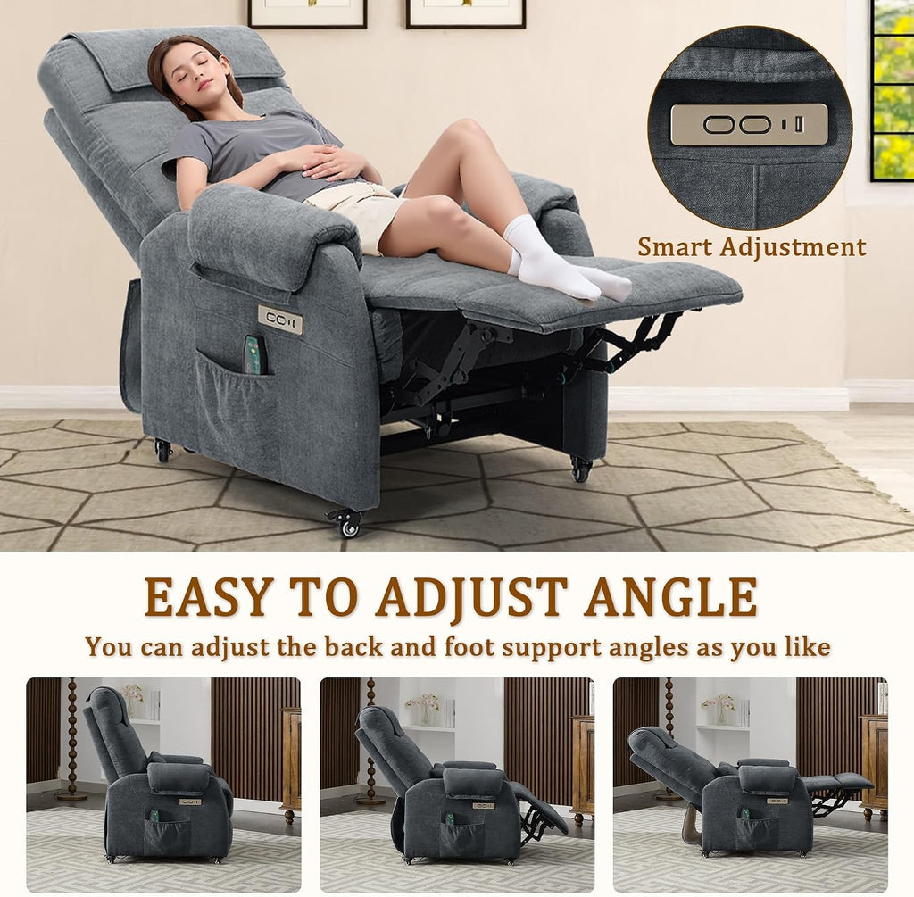 Korser Power Recliner Chair for Adults, Recliner for Small Spaces with Rollers, Electric Chair with Massage and Heat, USB and Type-C Charge Port, Fabric Recliner Chair for Living Room, Bedroom