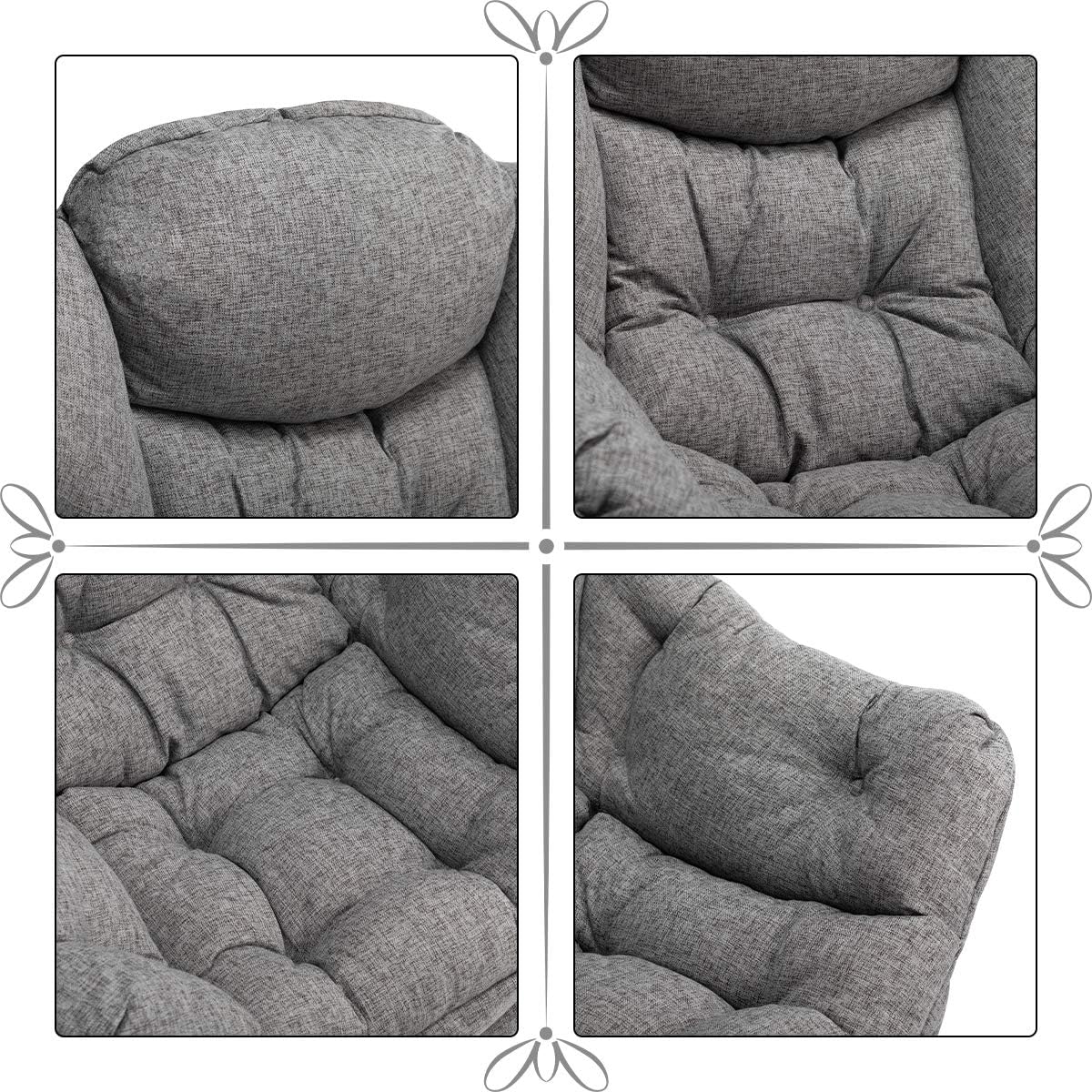 HollyHOME Lazy Chair with Armrest and Side Pocket, Comfy Accent Lounge Chair,Leisure Sofa Armchair for Living Room, Bedroom, Dorm, or Small Spaces, Oversized Reading Sofa Chair,Cotton-Linen Grey