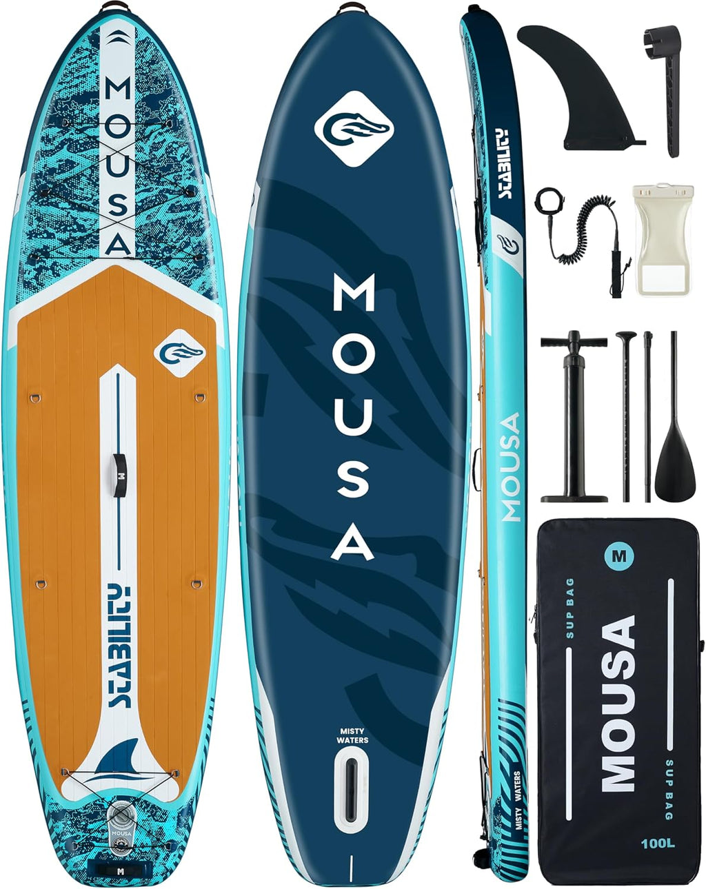 MOUSA 10'8/11'×35' Extra Wide Inflatable Stand Up Paddle Board, Stable Paddleboard SUP for 2 People/Family, Anti-Slip Full EVA Deck, 3 Handles, 100L Backpack, All-Round Sup Board, Big Fin